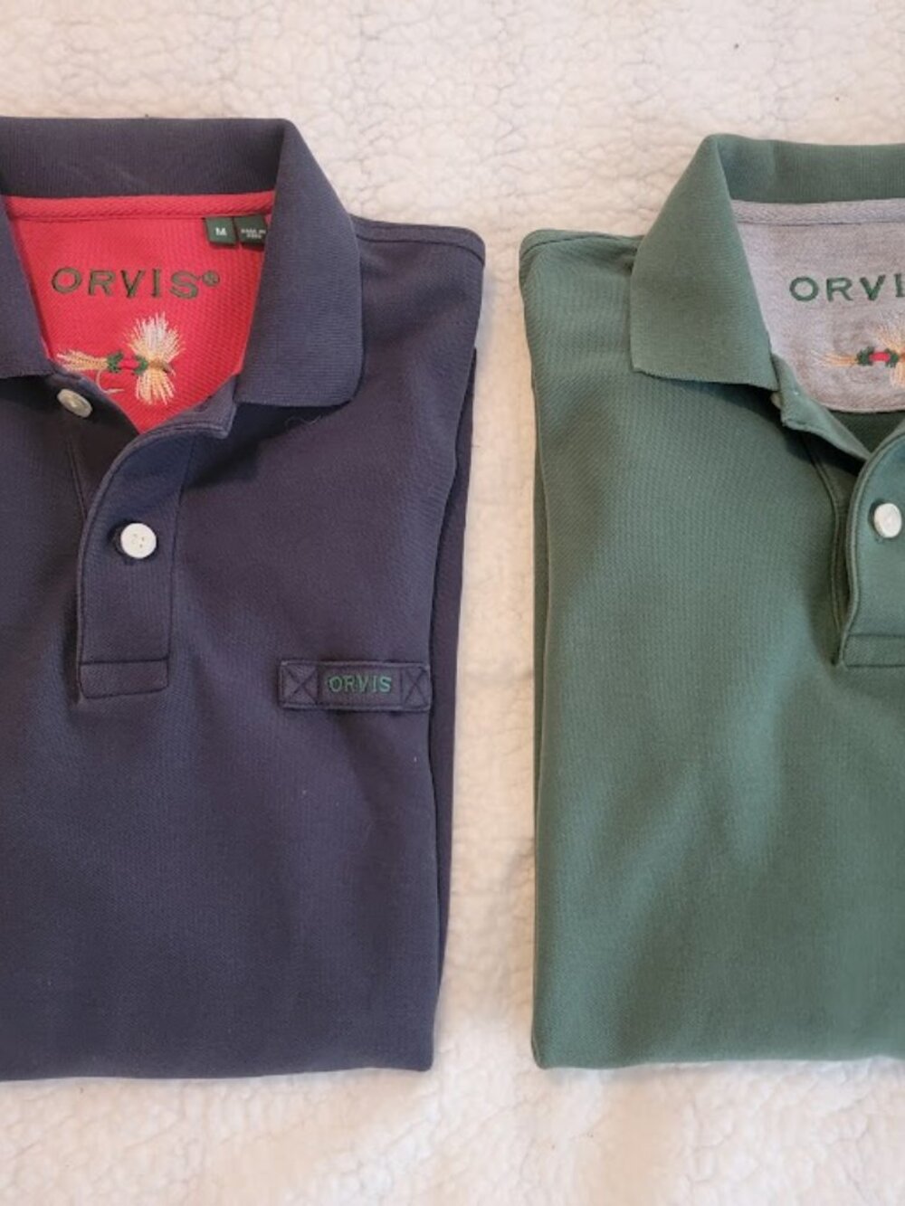 2-Pack Orvis Short Sleeve Men's Polo Shirts Green & Navy Blue Medium - Picture 3 of 11